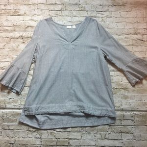 Westbound Bell Sleeve Striped Cotton Blouse